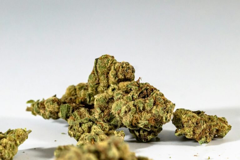 Detailed image of dried cannabis buds against a clean white background.